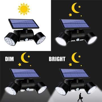30LED Solar Power PIR Motion Sensor Wall Light Adjustable Dual Head Outdoor Spot Lamp