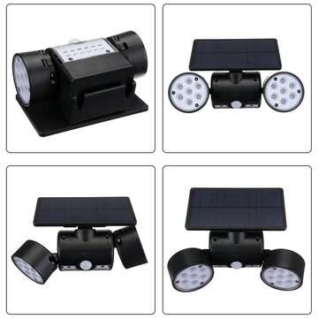 30LED Solar Power PIR Motion Sensor Wall Light Adjustable Dual Head Outdoor Spot Lamp