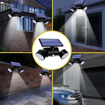 30LED Solar Power PIR Motion Sensor Wall Light Adjustable Dual Head Outdoor Spot Lamp