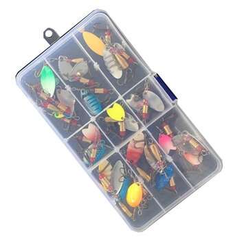 30pcs Metal Spinners lure box Ideal Perch Salmon Pike trout Fishing Hooks + Box