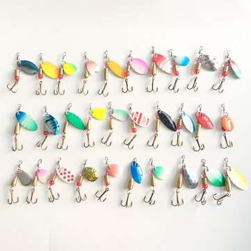 30pcs Metal Spinners lure box Ideal Perch Salmon Pike trout Fishing Hooks + Box