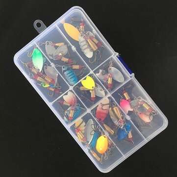30pcs Metal Spinners lure box Ideal Perch Salmon Pike trout Fishing Hooks + Box
