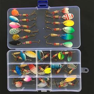 30pcs Metal Spinners lure box Ideal Perch Salmon Pike trout Fishing Hooks + Box