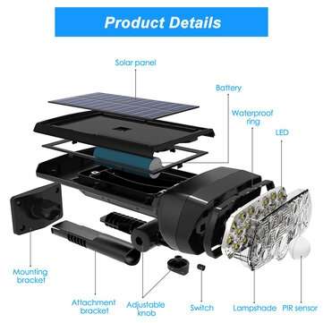 30W 16LED Solar Panel Street Light PIR Motion Sensor 360 Diming Outdoor Wall Lamp for Garden Road