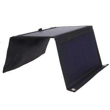 30W 5V Foldable Black Solar Panel Power Bank Pack with Dual USB for Camping Hiking