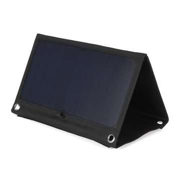 30W 5V Foldable Black Solar Panel Power Bank Pack with Dual USB for Camping Hiking