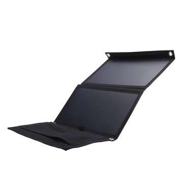 30W 5V Foldable Black Solar Panel Power Bank Pack with Dual USB for Camping Hiking