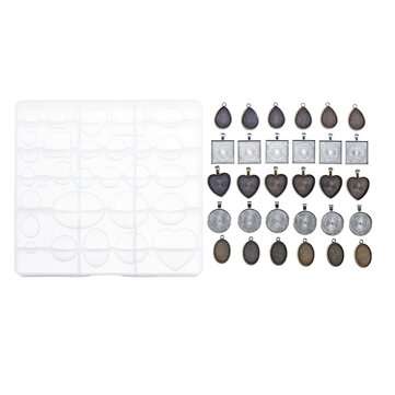 31Pcs Time Gem Epoxy Mould Combination Set With Round Oval Alloy Base