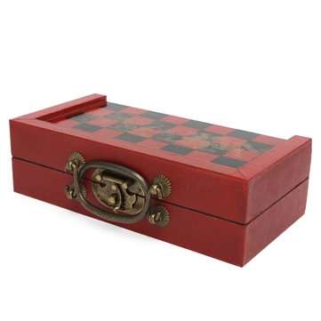 32 Pcs Terra Cotta Warriors Figure Chess Set with Chinese Wood Leather Box Board Games