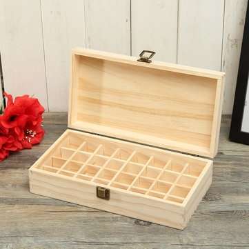 32 Holes Essential Oils Wooden Box Container Solid Pine Pure Natural Wood Storage Case