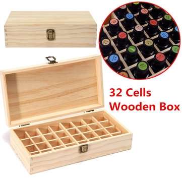 32 Holes Essential Oils Wooden Box Container Solid Pine Pure Natural Wood Storage Case