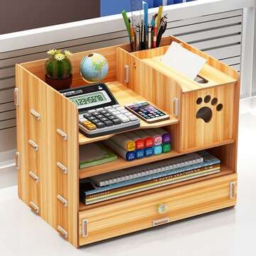32.5x22.5x26cm Pencil Pen Holder Storage Box Rack Desk Stationery Density Plate D... (COLOR.: BROWN)