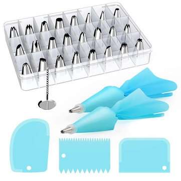 32pcs Reusable Silicone Confectioner Piping Cream Pastry Beakers Bag Cake Making Tools