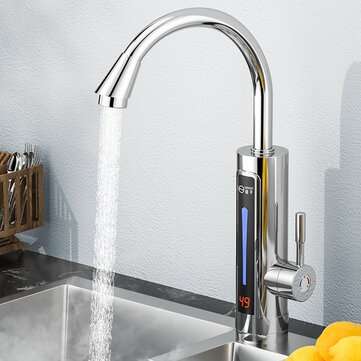 3300W Electric Hot Water Heater Faucet LED Ambient Light Temperatur... (TYPE: TYPEB | COLOR: SILVER)