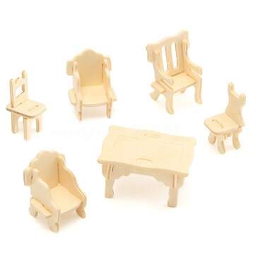 34 Pcs DIY Puzzle Miniature 1:12 Dollhouse Furniture For Dolls Mini 3D Wooden DIY Building Model Edu
