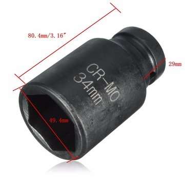 34mm Black Hex 6 Point 1/2 Inch Drive Deep Spindle Axle Nut Socket Chrome Steel