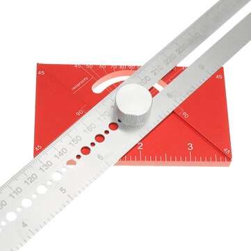 350mm Multifunctional Angle Drawing Ruler with Imperial and Metric Scale Hole Positioning Ruler Wood
