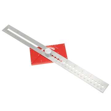 350mm Multifunctional Angle Drawing Ruler with Imperial and Metric Scale Hole Positioning Ruler Wood