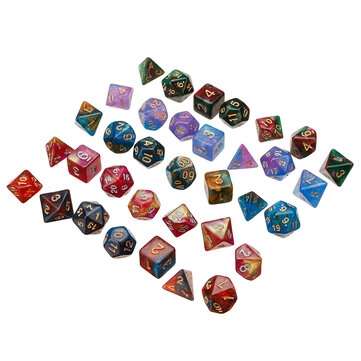 35Pcs Acrylic Polyhedral Dice 7 Colors Various Shape Dice With Bags for DND RPG MTG Role Playing Boa