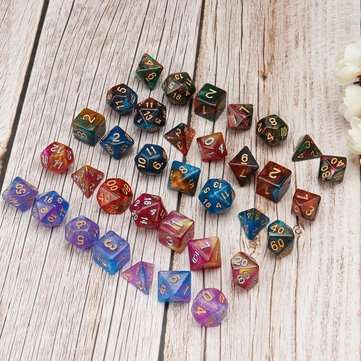 35Pcs Acrylic Polyhedral Dice 7 Colors Various Shape Dice With Bags for DND RPG MTG Role Playing Boa