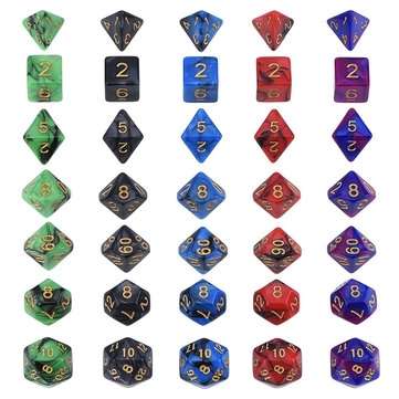 35Pcs Polyhedral Dice Set Multisided Dices Swirl RPG Role Playing Games Gadget W/ bag