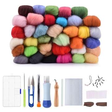 36 Color DIY Wool Felt Kit Needles Tool Set Handmade Needle Felting Mat Starter Fabric Sewing Kit w/