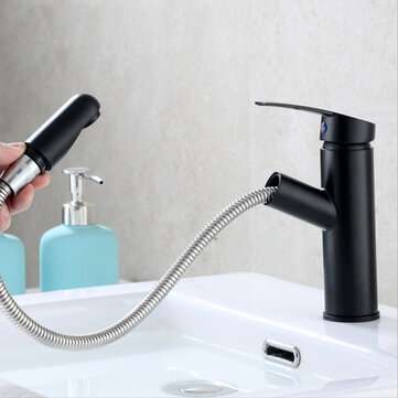 360 Bathroom Basin Mixer Tap Pull Out Rotate Spout Spray Basin Brass Faucet G1/2 (COLOR: BLACK)