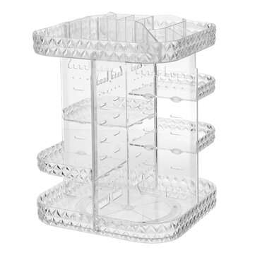 360 Degree Rotation Transparent Acrylic Cosmetics Drawer Storage Box Makeup Organizer