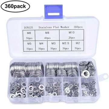 360PCS Stainless Steel Sealing Solid Gasket Washer Kit M2 M2.5 M3 M4 M5 M6 M8 M10 Sump Plug Oil for