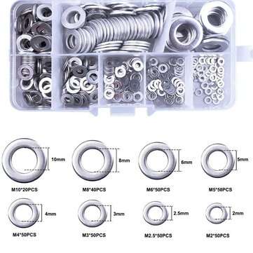 360PCS Stainless Steel Sealing Solid Gasket Washer Kit M2 M2.5 M3 M4 M5 M6 M8 M10 Sump Plug Oil for