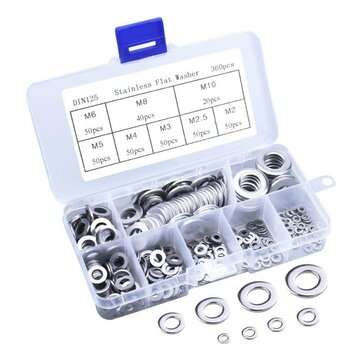 360PCS Stainless Steel Sealing Solid Gasket Washer Kit M2 M2.5 M3 M4 M5 M6 M8 M10 Sump Plug Oil for