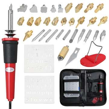 37Pcs 30W Wood Burning Pen Solder Iron Kit Pyrography Craft Tool Tips Stencil (PLUG: 220VEUPLUG)