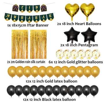 37Pcs/Set Eid Ramadan Mubarak Pentagram Baner Party Foil Balloons Home Decor