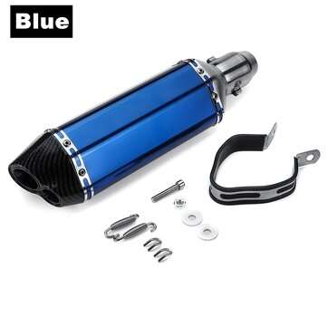 38-51mm Motorcycle Exhaust Carbon Stainless Muffler Pipe Double Air Outlet ATV (COLOR.: BLUE)