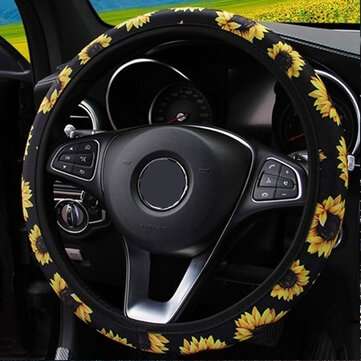 38cm Car Steering Wheel Covers Protector Glove Plush Sunflower + Shoulder Sleeves