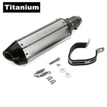 38-51mm Motorcycle Exhaust Carbon Stainless Muffler Pipe Double Air Outlet ATV (COLOR.: TITANIUM)