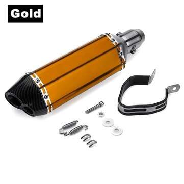 38-51mm Motorcycle Exhaust Carbon Stainless Muffler Pipe Double Air Outlet ATV (COLOR.: GOLD)