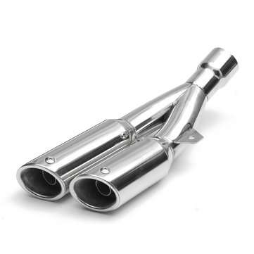 38mm-51mm Muffler Exhaust Tailpipe Double Twin Tip Steel Motorcycle Universal (COLOR.: SILVER)