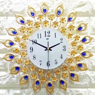 38x38cm Vintage Wall Clock Living Room Bedroom Large Clock Diamond Metal Home Decoration