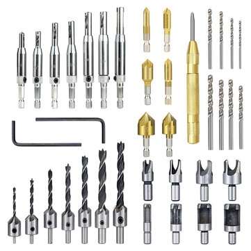 39pcs Woodworking Drill Chamfer Tool Countersink Drill Bit Set with Automatic Center Punch