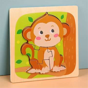 3D Animal Puzzle Learning Toys Wooden Jigsaw Puzzle Kids Early Educational Toys ... (ANIMAL: MONKEY)