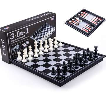 Chess Magnetic Backgammon Checkers Set Foldable Board Game 3-in-1 Road Inter... (SIZE: SMALLS)