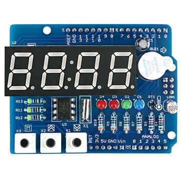 Clock Shield RTC DS1307 Module Multifunction Expansion Board with 4 Digit Display Light Sensor and T