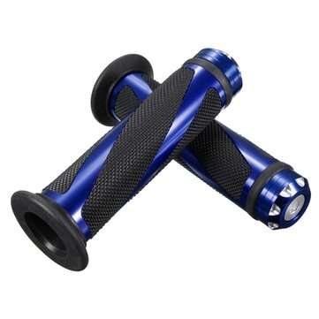CNC Aluminum 7/8 Motorcycle Handlebar Rubber Hand Grips (COLOR.: BLUE)