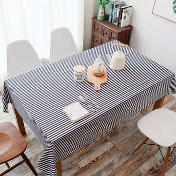 Cotton and Linen Simple Pastoral Tablecloth Geometric ... (SIZE 3: 90*90 | COLOR.: BLUECOFFEE)