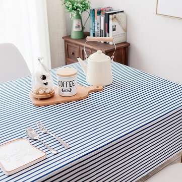 Cotton and Linen Simple Pastoral Tablecloth Geometric Tectan... (SIZE 3: 90*90 | COLOR.: BLUE)