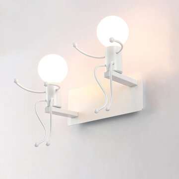 Creative Funny Double Cartoon Robot Iron Led Wall Lamp Wall Light (COLOR: WHITE)