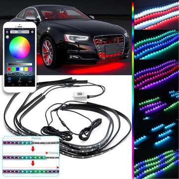 DC12V RGBW Flow LED Under Car Tube Strip Light APP Wireless Control Waterproof Underglow Body Lamp K