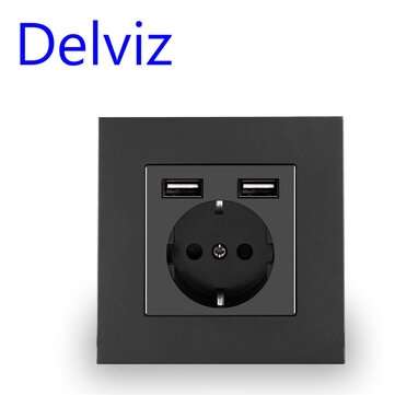 DELVIZ EU AC 110V-250V 16A Wall Embedded Double USB Household  Wa... (PLUG: EUPLUGUSB | COLOR: GREY)