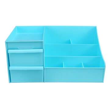 Desktop Cosmetics Storage Shelf Plastic Drawer Storage Box Home Organizer (COLOR1: BLUE)